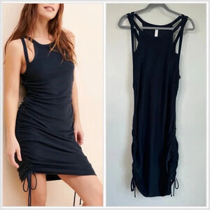 Anthropologie Daily Practice Navy Blue Baby Terry Cloth Strappy Ruched Dress